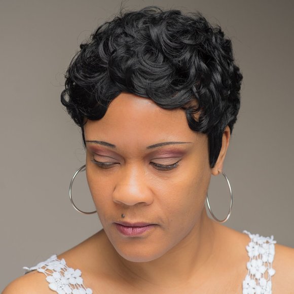 Wavy Curly Pixie w/ Lace Parting - Picture 1 of 8